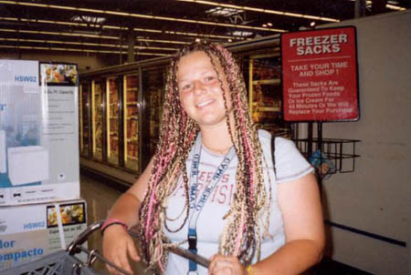 Leanne. A couple of weeks before the end of camp Leanne invested in some... interesting hair extensions and got her barnet braided. It hurt. A lot.